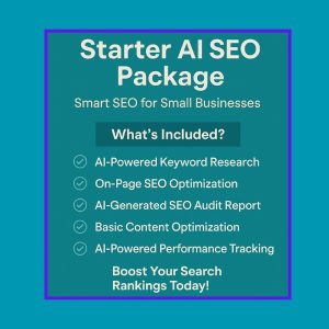 ai seo starter package items in white text and turquoise background